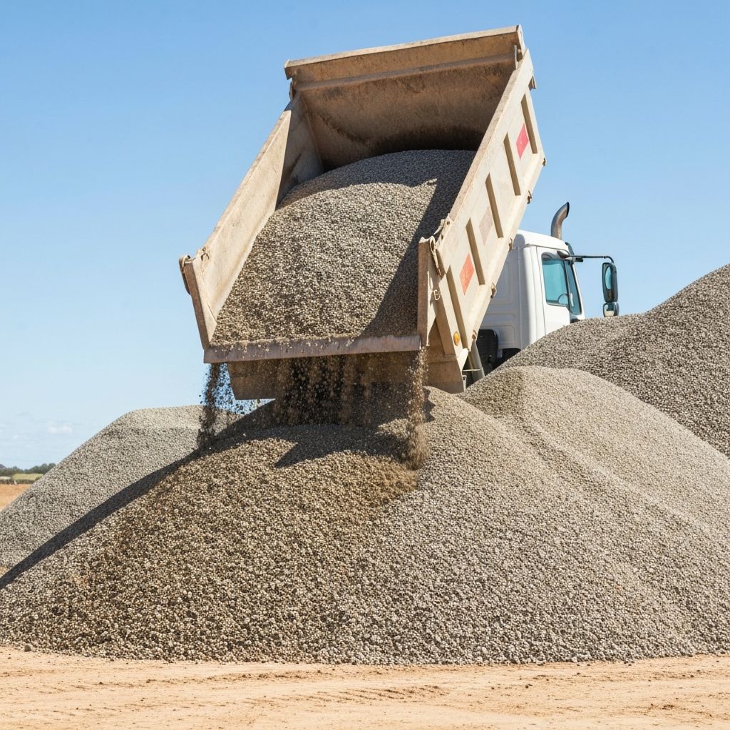 Bulk gravel and crushed rock delivered by tipper truck